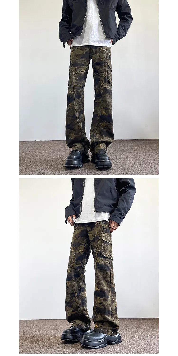 Calça Jeans de corte reto de camuflagem com múltiplos bolsos Masculina — Detalhes do produto 2