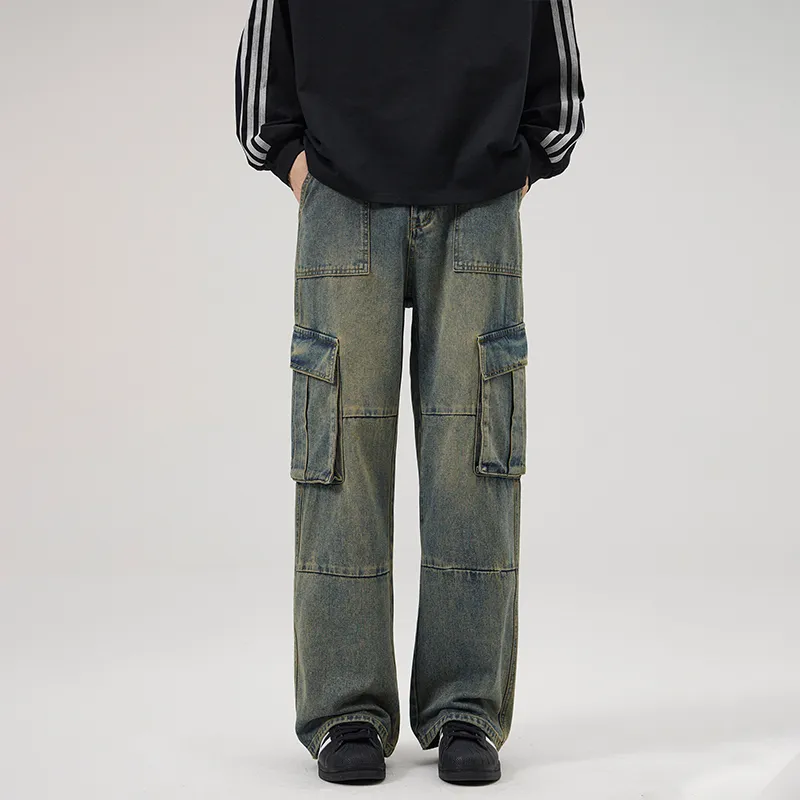 Calça Jeans de corte reto com lavagem com múltiplos bolsos Masculina — view 1