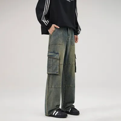 Calça Jeans de corte reto com lavagem com múltiplos bolsos Masculina — view 3