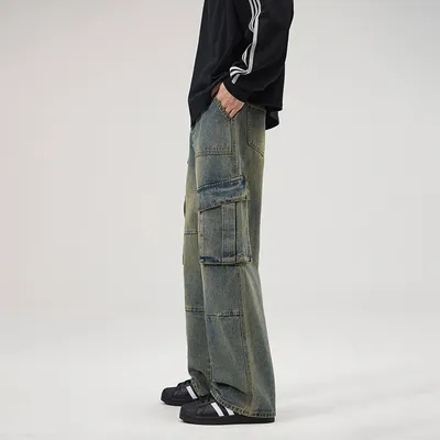 Calça Jeans de corte reto com lavagem com múltiplos bolsos Masculina — view 4