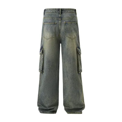 Calça Jeans de corte reto com lavagem com múltiplos bolsos Masculina — view 5