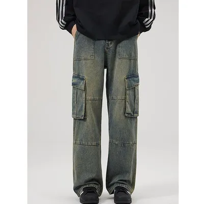 Calça Jeans de corte reto com lavagem com múltiplos bolsos Masculina — view 6