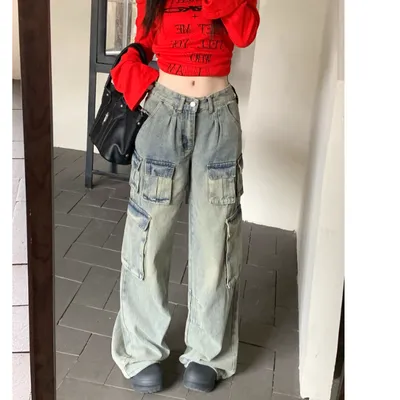 Calça Cargo pernas largas de cintura baixa com múltiplos bolsos Feminina — view 5