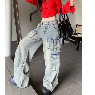 Calça Cargo pernas largas de cintura baixa com múltiplos bolsos Feminina — view 6