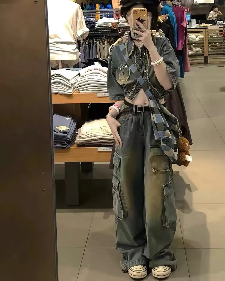 Pantalón Cargo con lavado vintage, multibolsillo para mujer — Detalles del producto 3