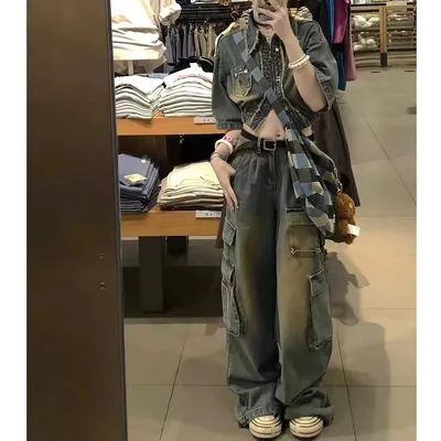 Pantalón Cargo con lavado vintage, multibolsillo para mujer — view 5