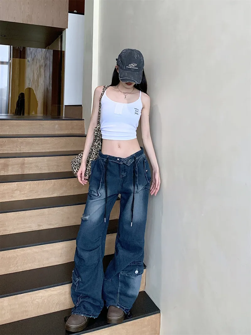 Pantalón Cargo de pierna ancha, multibolsillo para mujer — Detalles del producto 14
