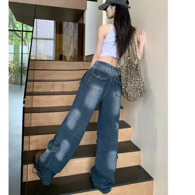 Pantalón Cargo de pierna ancha, multibolsillo para mujer — view 4