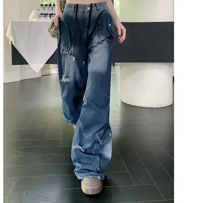 Pantalón Cargo de pierna ancha, multibolsillo para mujer — view 5