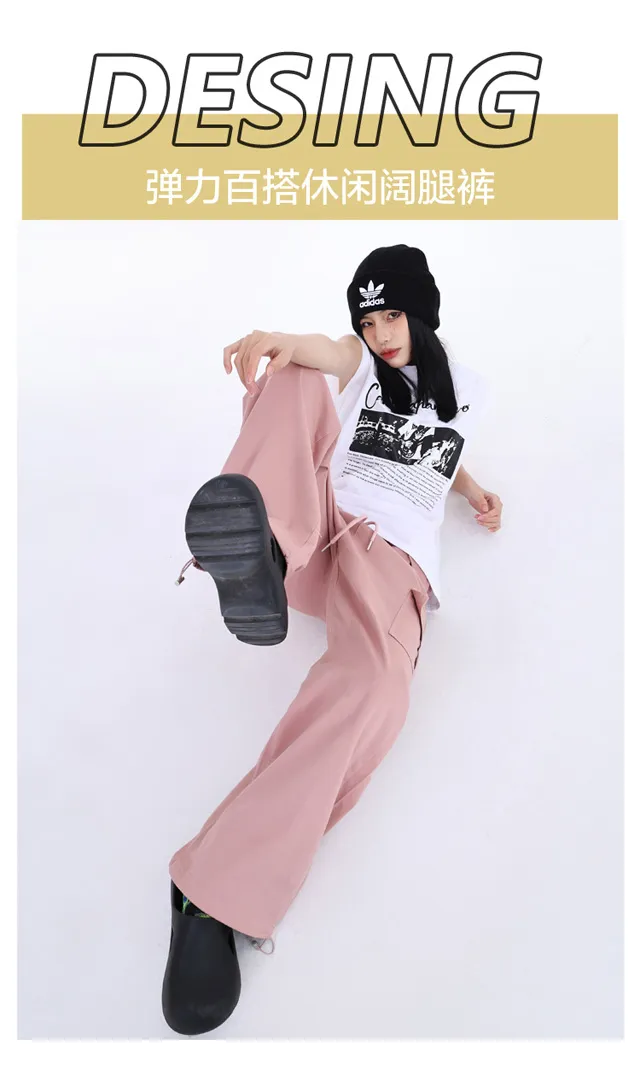 Pantalón Cargo de pierna ancha, de tiro alto, multibolsillo para mujer — Detalles del producto 3
