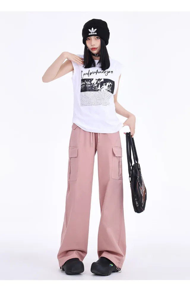 Pantalón Cargo de pierna ancha, de tiro alto, multibolsillo para mujer — Detalles del producto 12