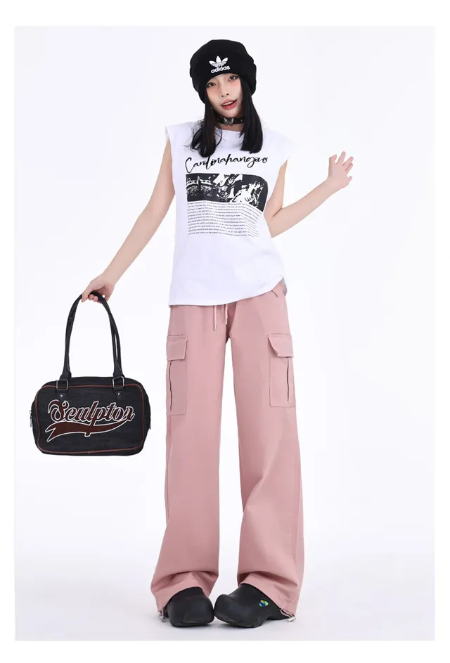Pantalón Cargo de pierna ancha, de tiro alto, multibolsillo para mujer — Detalles del producto 14