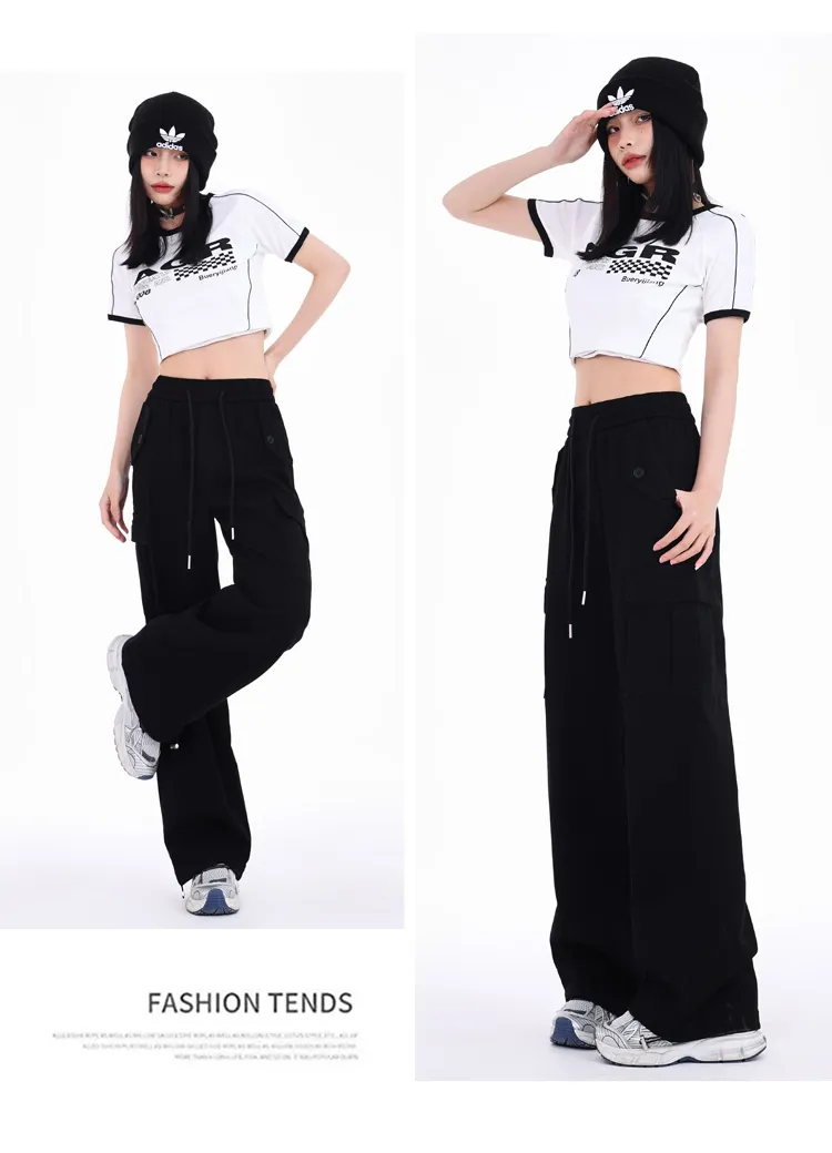 Pantalón Cargo de pierna ancha, de tiro alto, multibolsillo para mujer — Detalles del producto 19