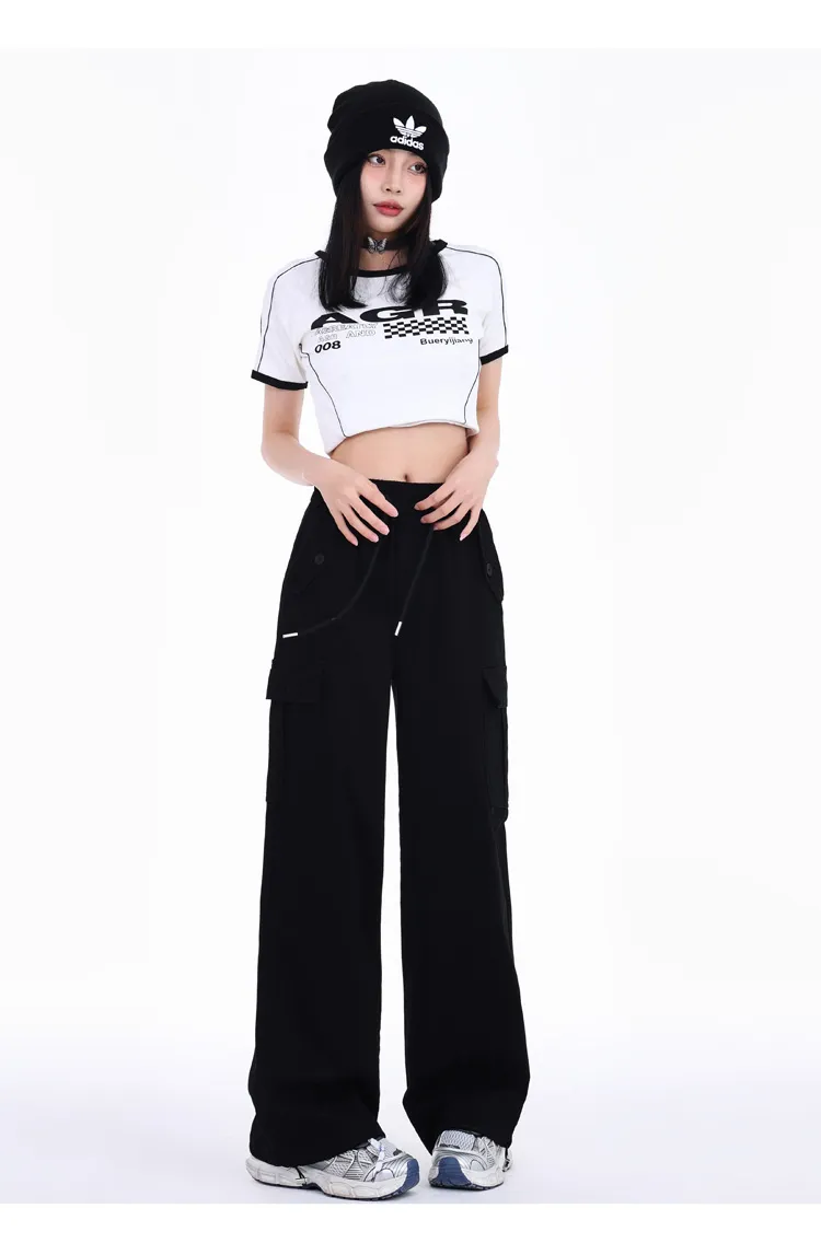 Pantalón Cargo de pierna ancha, de tiro alto, multibolsillo para mujer — Detalles del producto 21