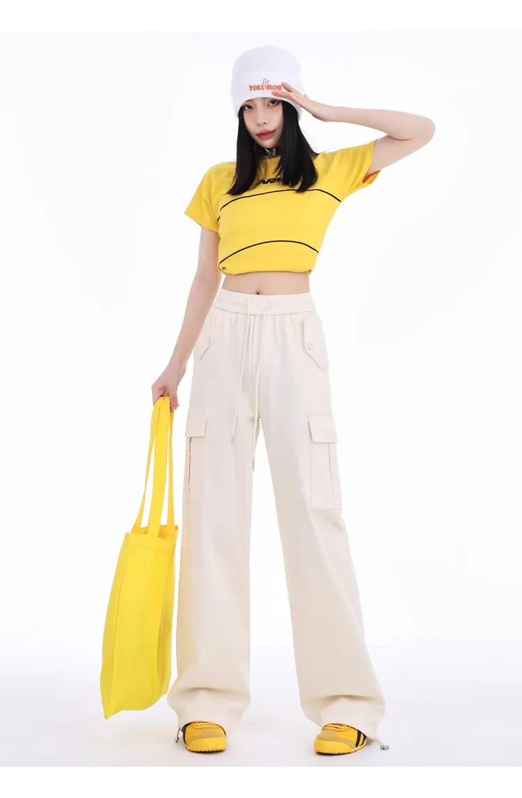 Pantalón Cargo de pierna ancha, de tiro alto, multibolsillo para mujer — Detalles del producto 22