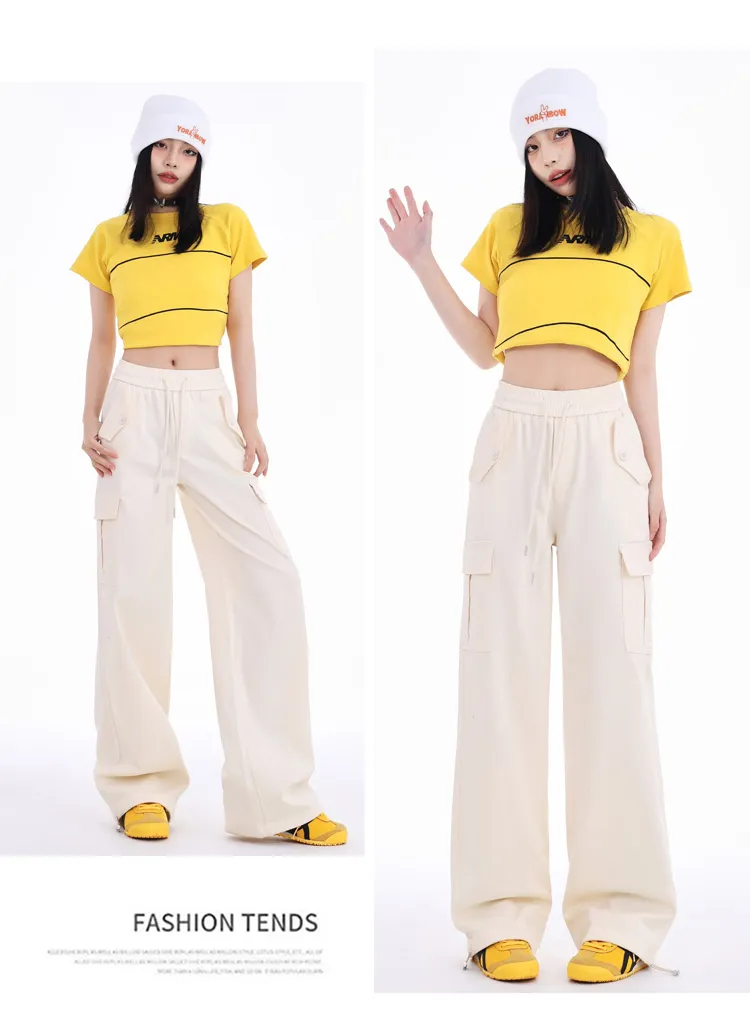 Pantalón Cargo de pierna ancha, de tiro alto, multibolsillo para mujer — Detalles del producto 23