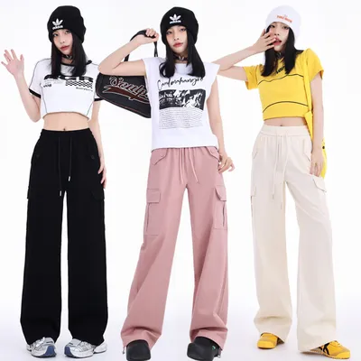 Wide-Leg High-Rise Multi-Pocket Cargo Pants — LX-CG-016