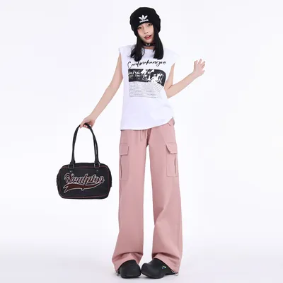 Pantalón Cargo de pierna ancha, de tiro alto, multibolsillo para mujer — view 3