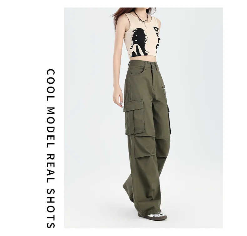 Pantalón Cargo de pierna ancha, multibolsillo para mujer — Detalles del producto 3