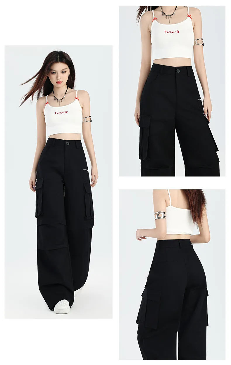 Pantalón Cargo de pierna ancha, multibolsillo para mujer — Detalles del producto 9