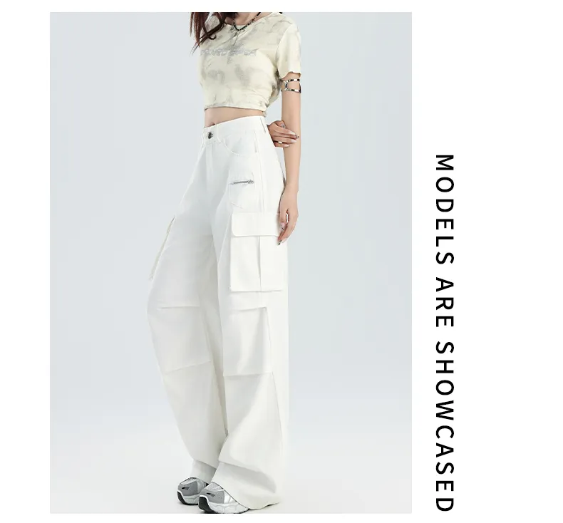 Pantalón Cargo de pierna ancha, multibolsillo para mujer — Detalles del producto 12