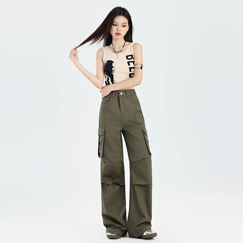Pantalón Cargo de pierna ancha, multibolsillo para mujer — view 1
