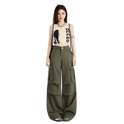 Pantalón Cargo de pierna ancha, multibolsillo para mujer — view 5