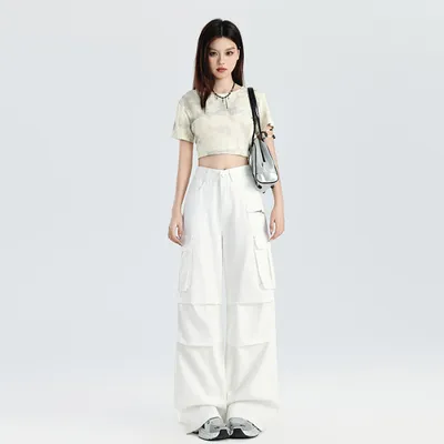 Pantalón Cargo de pierna ancha, multibolsillo para mujer — view 8