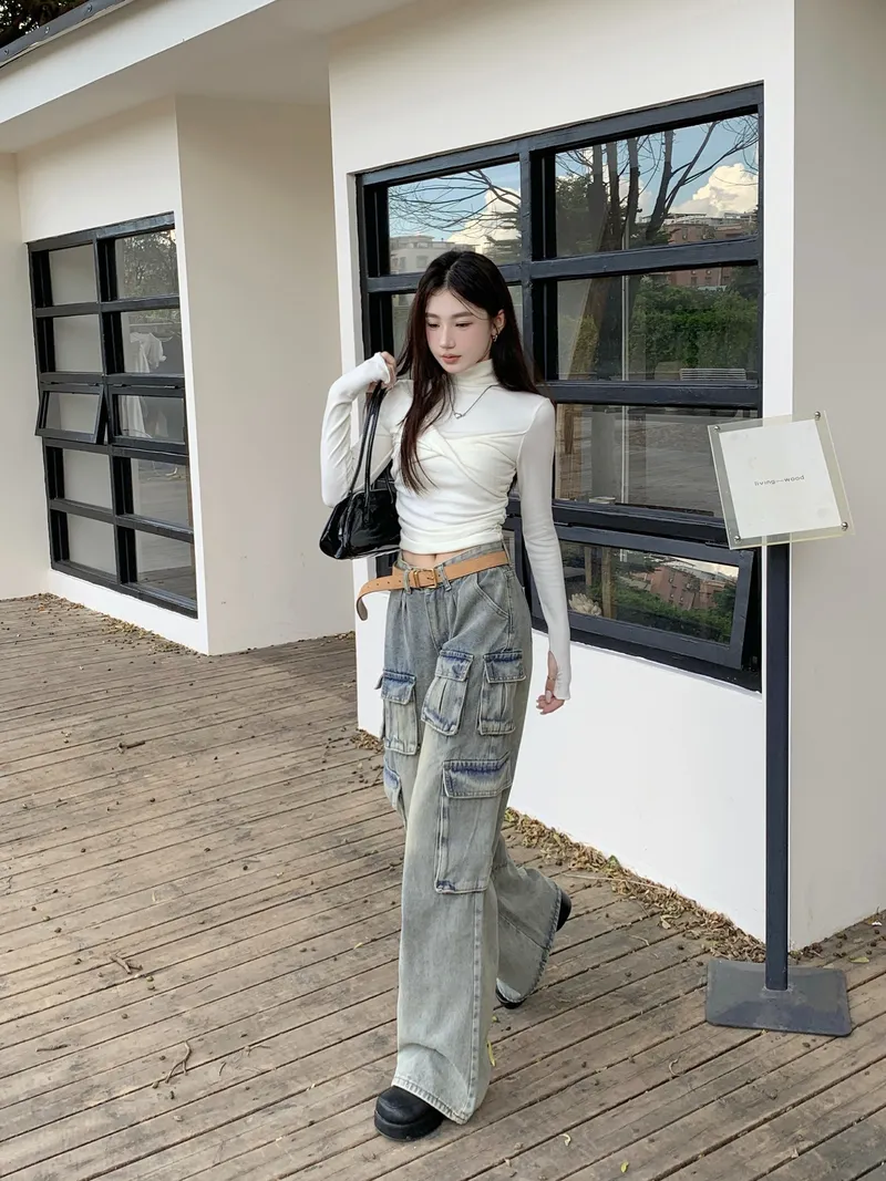 Wide-Leg Low-Rise Washed Cargo Pants — Product details 13