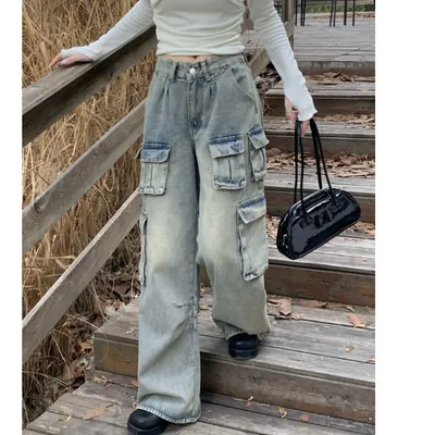 Wide-Leg Low-Rise Washed Cargo Pants — view 3