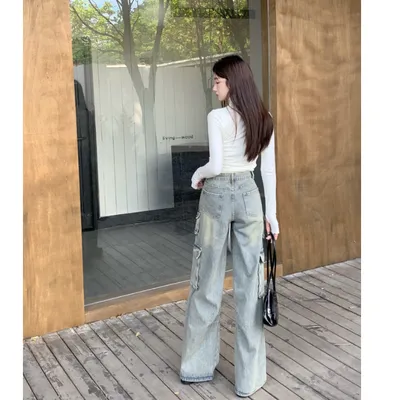 Wide-Leg Low-Rise Washed Cargo Pants — view 5