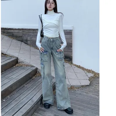 Wide-Leg Low-Rise Washed Cargo Pants — view 6