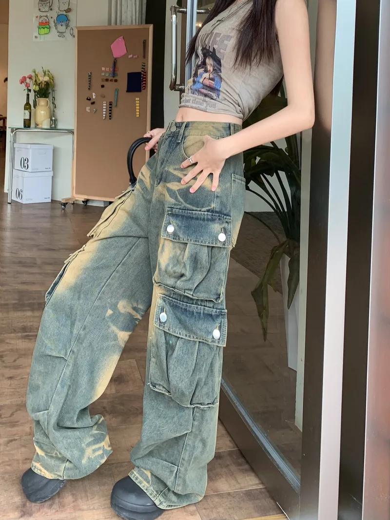 Jeans de pierna ancha, de tiro alto, multibolsillo para mujer — Detalles del producto 2
