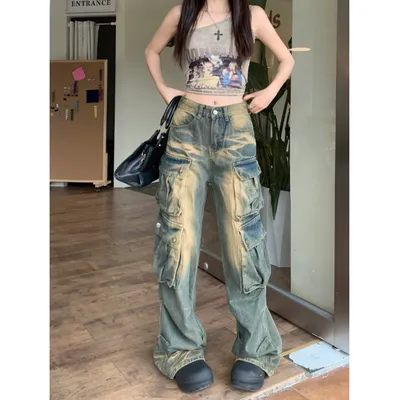 Jeans de pierna ancha, de tiro alto, multibolsillo para mujer — view 3