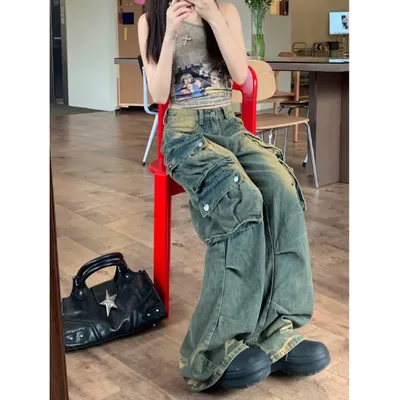 Jeans de pierna ancha, de tiro alto, multibolsillo para mujer — view 4