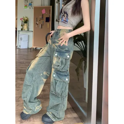Jeans de pierna ancha, de tiro alto, multibolsillo para mujer — view 6