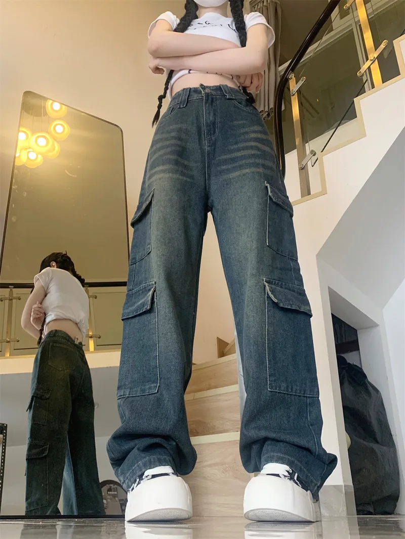 Jeans de pierna ancha, de tiro alto, con lavado para mujer — Detalles del producto 2