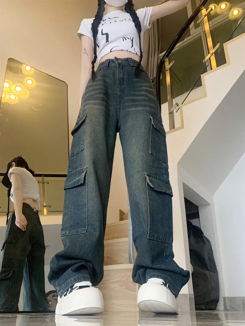 Jeans de pierna ancha, de tiro alto, con lavado para mujer — Detalles del producto 3