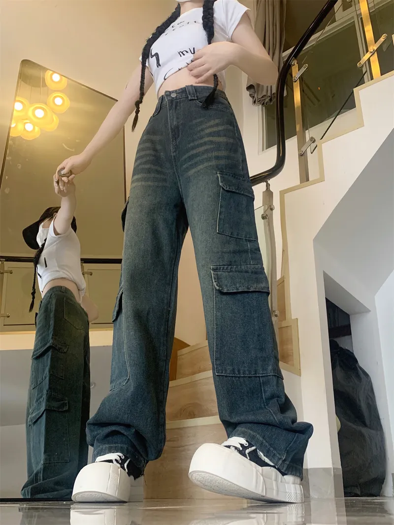 Jeans de pierna ancha, de tiro alto, con lavado para mujer — Detalles del producto 4