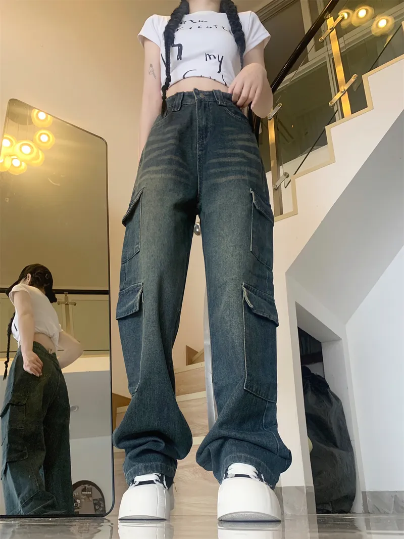 Jeans de pierna ancha, de tiro alto, con lavado para mujer — Detalles del producto 5