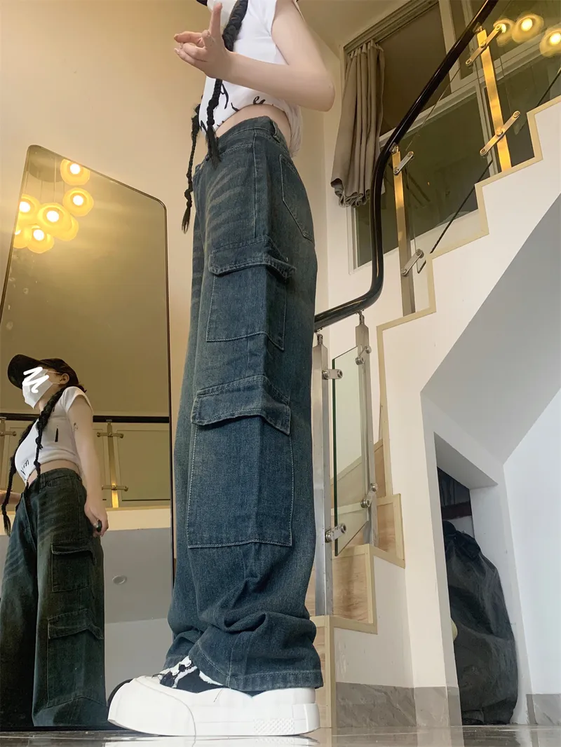 Jeans de pierna ancha, de tiro alto, con lavado para mujer — Detalles del producto 6