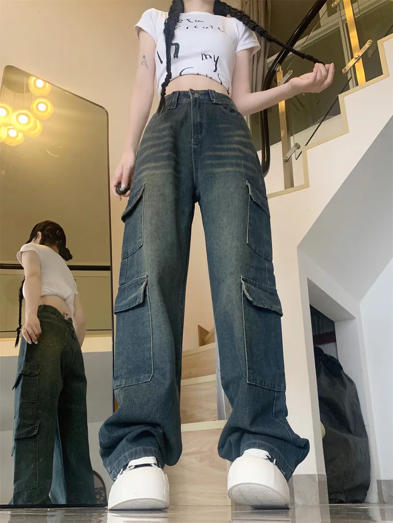 Jeans de pierna ancha, de tiro alto, con lavado para mujer — Detalles del producto 8