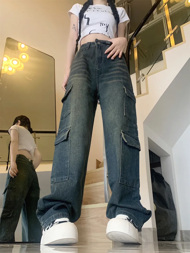 Jeans de pierna ancha, de tiro alto, con lavado para mujer — Detalles del producto 9