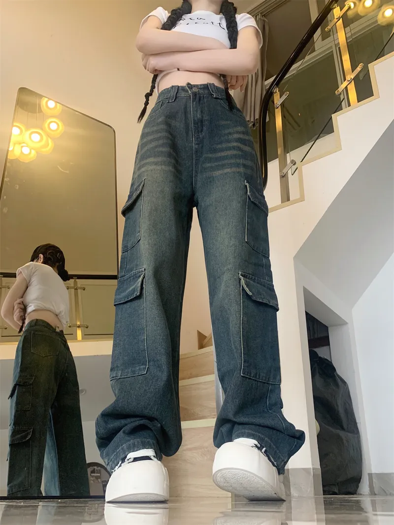 Jeans de pierna ancha, de tiro alto, con lavado para mujer — Detalles del producto 10