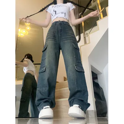 Jeans de pierna ancha, de tiro alto, con lavado para mujer — view 3