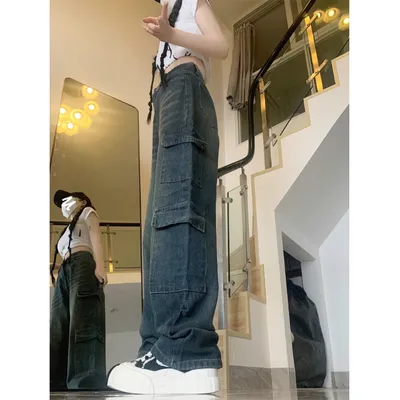 Jeans de pierna ancha, de tiro alto, con lavado para mujer — view 4