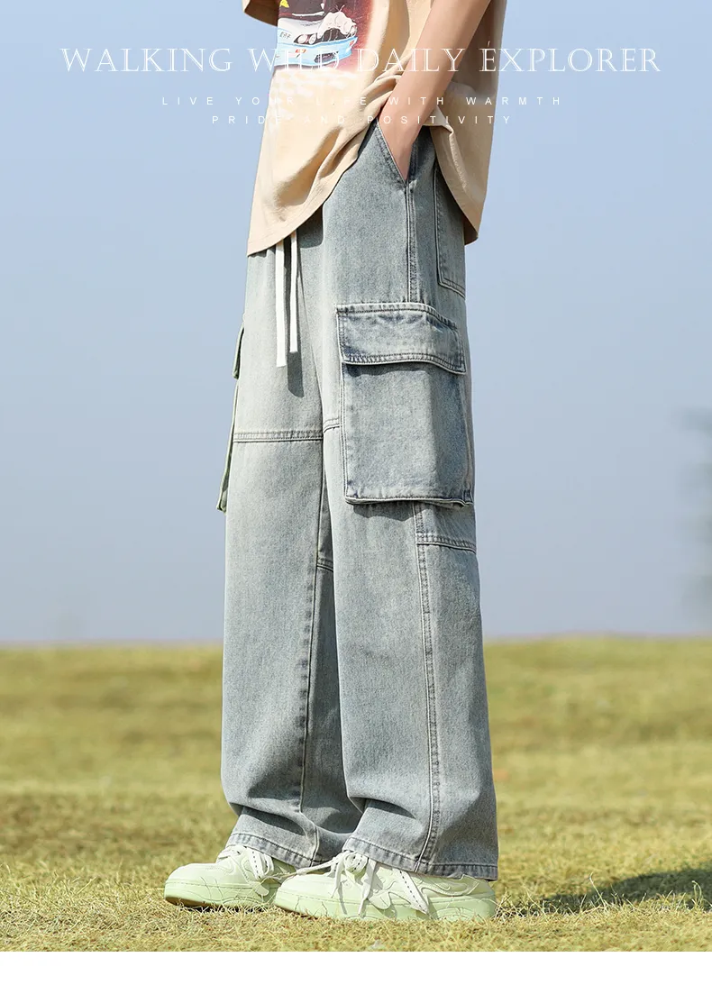 Jeans de corte recto, multibolsillo para hombre — Detalles del producto 1
