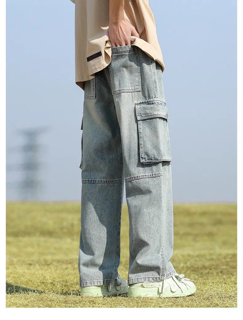 Jeans de corte recto, multibolsillo para hombre — Detalles del producto 8