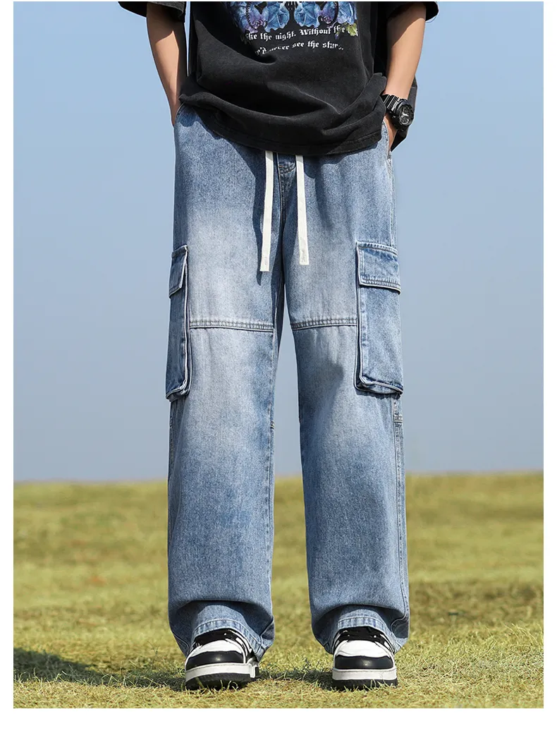 Jeans de corte recto, multibolsillo para hombre — Detalles del producto 9