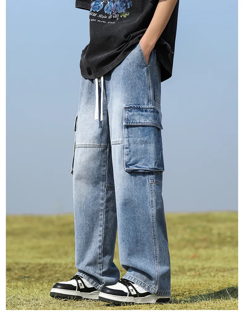 Jeans de corte recto, multibolsillo para hombre — Detalles del producto 10